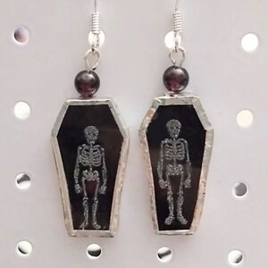 Skeleton coffin Garnet earrings